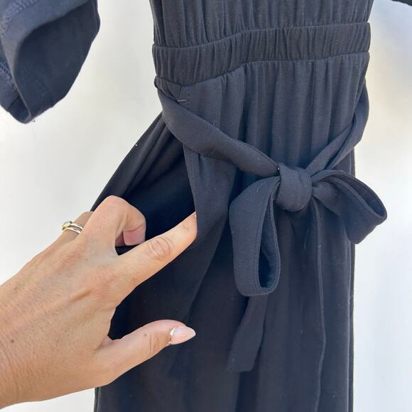 Garnet Hill Prato Knit Jumpsuit Black XS Extra Small Wide Leg Lyocell Flowy - Picture 8 of 10